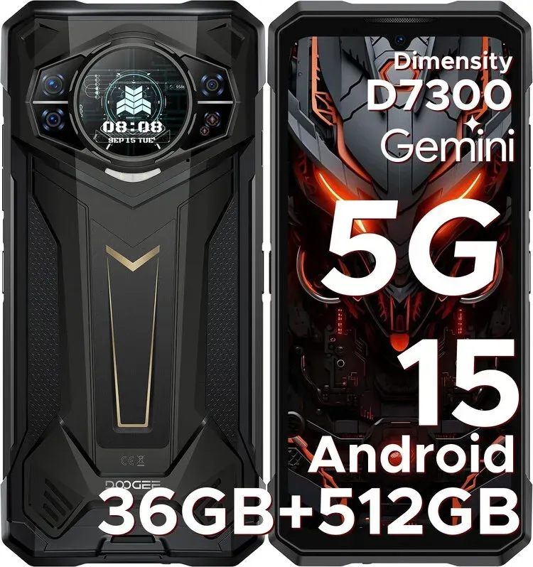 DOOGEE S200 Plus robustes 5G‐Smartphone, Dimensity 7300, (16GB+20GB)+512GB, 1,32‐Zoll Dynamic‐Rückdisplay, Android 15, 10100mAh, 100MP+20MP Nachtvision‐Kamera, 6,72‐Zoll, 120Hz, NFC, Gemini AI