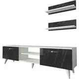 moebel17 Wohnwand Geacles weiß dunkelgrau Marmor Optik B/H/T: ca. 150x40,6x30 cm - Dunkelgrau, Weiss