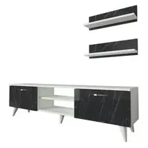 moebel17 Wohnwand Geacles weiß dunkelgrau Marmor Optik B/H/T: ca. 150x40,6x30 cm - Dunkelgrau, Weiss