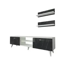 moebel17 Wohnwand Geacles weiß dunkelgrau Marmor Optik B/H/T: ca. 150x40,6x30 cm - Dunkelgrau, Weiss