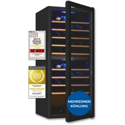 Exquisit Weinkühlschrank 2 Zonen, Platz für 114 Flaschen, 220 l, Umluftventilator, 9 Holzablagen, Temperaturanzeige, WS2-114-GTE-160G schwarz