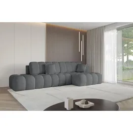 altdecor Ecksofa Cord mit Schlaffunktion 3-Sitzer Dunkelgrau