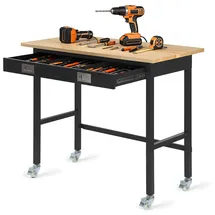 Vevor Werkbank Stahl 1220x610 mm blau mit Schubladen & Rollen