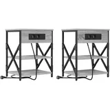 vidaXL Nachttisch mit Ladestation mit Regal Grau Sonoma Holzwerkstoff