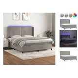 vidaXL Boxspringbett mit Matratze & LED Hellgrau 160x200 cm Samt