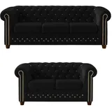 S-Style Chesterfield Polstergarnitur 3+2 Cleo Blink ¦ schwarz ¦ Maße (cm): B: 203 H: 72