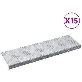 vidaXL Treppe Tritt Rechtwinklig 15 pcs Silber 60 x 18 cm Aluminium