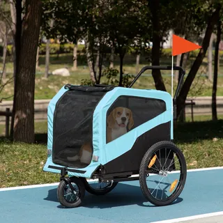 PawHut 2-in-1 Hundeanhänger, Fahrradanhänger für Hunde, Hundewagen mit Reflektoren, Hundebuggy max. 30 kg, Hundefahrradanhänger für Große Hunde, Oxford-Gewebe, Blau