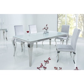 Riess Ambiente Barock Design Esstisch MODERN BAROCK 180cm weiß Edelstahl Esszimmertisch Opalglas Tischplatte