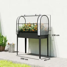 Outsunny Hochbeet mit Gewächshaus-Aufsatz 100 x 49 x 136 cm Schwarz