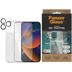 PanzerGlass iPhone 14 Pro Max, Bundle Clear Glass+Case transparent, antibakteriell, Anti-Fingerprint