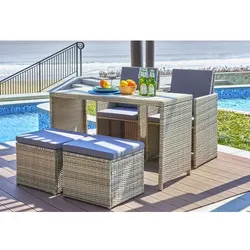 Möbilia Sitzgruppe, polyrattan|rattan, natur|grau - beige