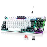 TECURS Mechanische Gaming Tastatur Kabellos, 80% TKL Beleuchtete Wireless Mechanical Keyboard Red Switch QWERTZ Tastatur für PC Laptop Windows