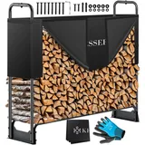 KESSER Kaminholzregal 130 x 36 x 117 cm schwarz inkl. Abdeckung + Handschuhe