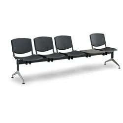 Wartezimmerbank, Traversenbank SMILE aus Kunststoff, 4-Sitzplätze + Tisch, schwarz