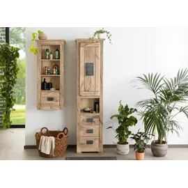 MASSIVMOEBEL24.DE Mango Hochschrank 50x35x195 Beige/Weiß