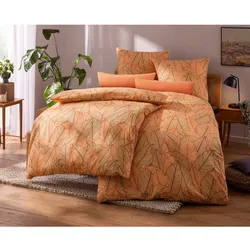 Bettwäsche WÄSCHEPUR Gr. 3, bunt (apricot, rotbraun, bedruckt), B/L: 155cm x 220cm, , Mako-Satin, B/L: 80cm x 80cm, Mako-Satin, 100% Baumwolle, Bettwäsche