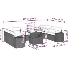 vidaXL Gartensofa-Set 11-tlg. grau Polyrattan