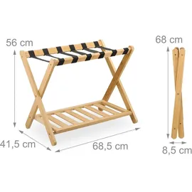 Relaxdays Kofferständer, klappbar, Bambus, HBT: 56 x 68,5 x 41,5 cm, Gepäckständer mit Ablage, Kofferablage Hotel, Natur