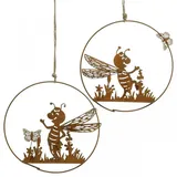 Viana Gartenfigur Deko Biene Metall Rost Gartendeko zum Aufhängen Ø14cm 4er Set