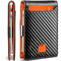 ibettertec Mini Geldbörse Geldbörse Herren Slim Wallet RFID Blocking Kohlefaserleder (Portmonee Herren mit 11 Kartenetui, Ausweisfenster, Geldscheinklammer, Minimalistischer Geldbeutel Herren,Geldbörse Herren mit RFID Schutz, Portmonee Portemonnaie Herren klein, Slim Wallet mit Münzfach, Mini Geldbörse Herren&Damen, Kreditkartenetui Kartenetui-Geldbeutel) orange|schwarz