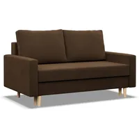 Mebligo - Sofa mit Schlaffunktion und Bettkasten Blank, 2 Sitzer Sofa 152 cm Breit, Schlafsofa, Ausziehbares Couch auf Holzfüßen, Sofa Wohnzimmer, Schlafcouch - Sofa Braun