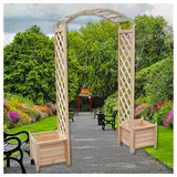 Feel2Home Rosenbogen Rosenbogen Natur mit Blumenkübeln Spalier Rankhilfegitter Holz Pergola, Mit 2 Pflanzkästen braun