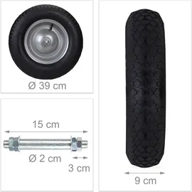 Relaxdays Schubkarrenrad 4.80 4.00-8, inkl. Achse Stahlfelge, Komplettrad bis 120 kg, schwarz