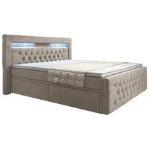 luxusbetten24 Boxspringbett Sera, mit LED-Beleuchtung und Stauraum beige 200 cm x 200 cm