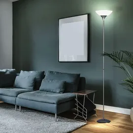 ETC Shop Stehleuchte Stehlampe Deckenfluter Wohnzimmerlampe, Schnurschalter, Metall titanfarben weiß, 1x E27 Fassung, DxH 28x180cm