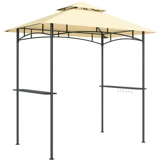 Outsunny Grillpavillon mit LED 240 x 150 x 258 cm wasserabweisend flammhemmend Gartenpavillon mit Doppelschichtdach, Seitenregalen, Gartenlauben mit UV-Schutz, BBQ Pavillon für Party BBQ Beige