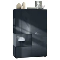 Vladon Vitrine, Schwarz Hochglanz, 91.5x136.5x37 cm, Wohnzimmer, Wohnwände, Vitrinenschränke