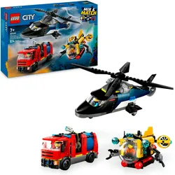 Konstruktionsspielsteine LEGO "Kombinationsset mit Hubschrauber, Löschauto und U-Boot (60462)", bunt, Spielbausteine, Kinder, LEGO City; Made in Europe