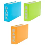 Livepac Office 3x Bankordner / 140x250mm / für Kontoauszüge / je 1x hellgrün, hellblau, orange