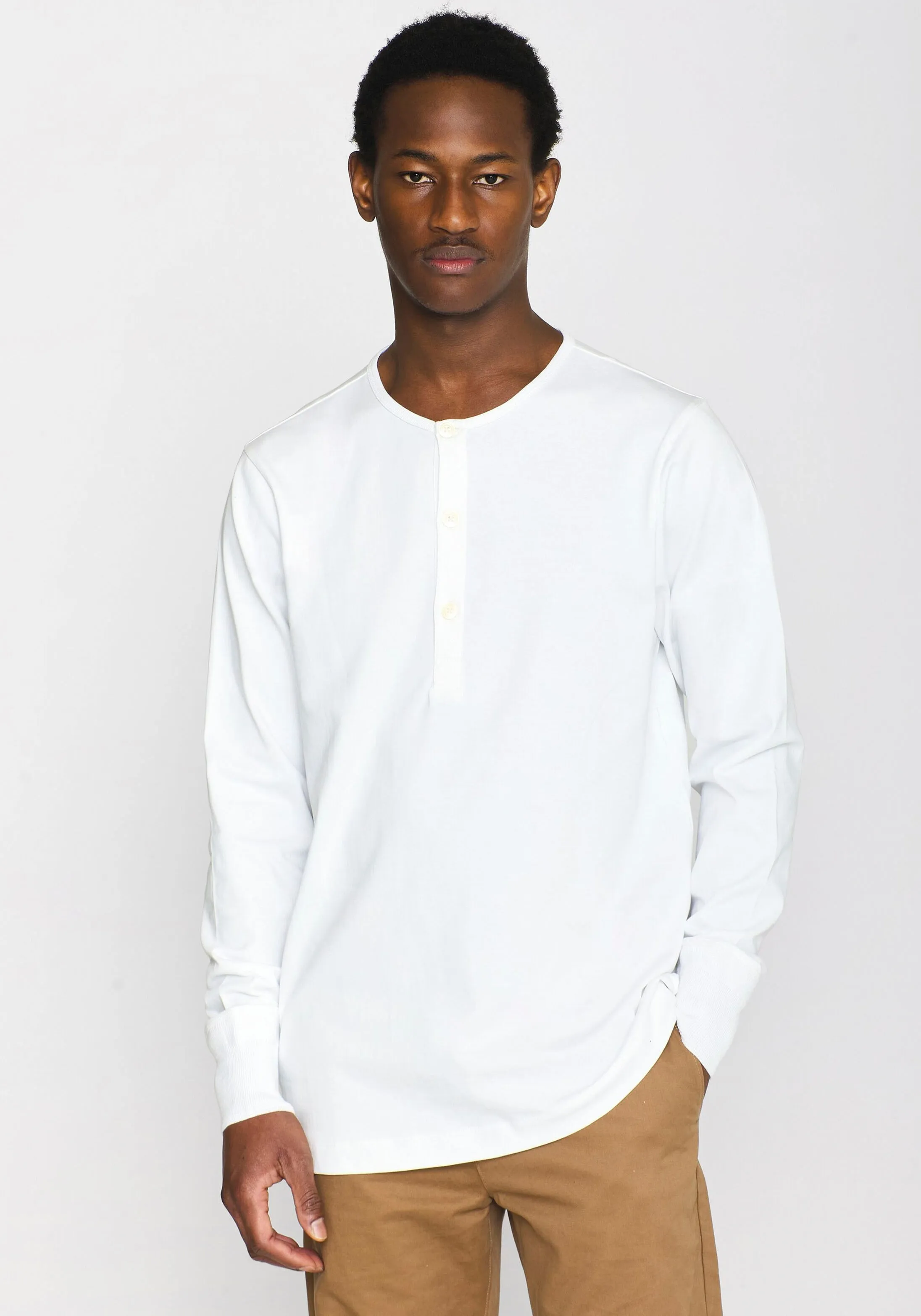 KnowledgeCotton Apparel Longsleeve »Henley«, mit Labeling in Brusthöhe KnowledgeCotton Apparel Bright White XXXL