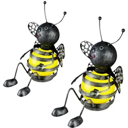 Solar Biene Außenleuchte Biene Deko Gartenfiguren für Außen Metall, Akku schwarz gelb, 1x LED 0,06 Watt, H 25 cm, Garten, 2er Set