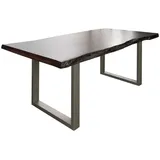 Massivmoebel24 Baumtisch Akazie 160x90x77 braun lackiert / U-Beine silber matt FREEFORM 5