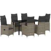 VidaXL 7-teiliges Garten-Dining-Set mit Kissen in grauem Poly-Rattan