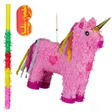 Relaxdays 3-teiliges Pinata Set Einhorn Gelb,Pink,Rot