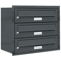 AL Briefkastensysteme 3er Premium Briefkasten Anthrazit inkl. Zeitungsfach