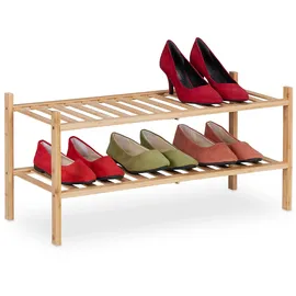 Relaxdays Schuhregal 68,5 x 32 x 28 cm mit 2 Ablagen natur