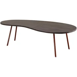 Kadima Design Retro-Couchtisch `Calabria`: Massivholz, Metallbeine, Pflegeleichte Tischplatte, Nierenform. Beige, 122x63x36 cm