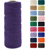 MOMAHUA 2mm Dunkelviolett Makramee Garn, 100m Makramee Baumwollgarn 2mm/3mm, Baumwollkordel Natur, Baumwoll Bastelschnur für Basteln Stricken Boho Deko DIY Handwerk Wandbehang Wohnzimmer Balkon