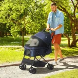 PawHut Hundebuggy Hundewagen für kleine Hunde und Katzen Oxford Blau 76,5 x 52 x 95 cm