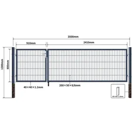 Home Deluxe Doppelflügel Gartentor 350 x 200 cm Grün/Metall