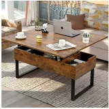 VOWNER Couchtisch 3-in-1 Mehrzweck-Wohnzimmertisch, höhenverstellbar, Esstisch, 100 × 50 × 45 cm/100 × 100 × 45 cm braun