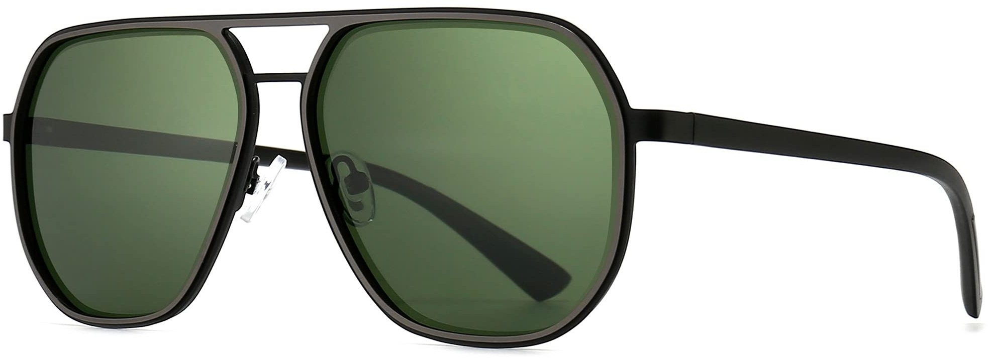SUNGAIT Polygon-Sonnenbrille für Herren, polarisiert, trendige quadratische Sonnenbrille, Retro-Pilot-Sonnenbrille (Gunmetal-Rahmen/Splitterfarbener Rand/Grüne Linse) SGT375SQKML-DE - lens width 60mm