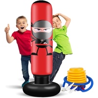 EIVONDA Boxsack Kinder 160cm Aufblasbarer Ninja Punchingball Standboxsack mit Luftpumpe zum Üben Boxen MMA Karate Taekwondo und zum Abbau aufgestauter Energie bei Kindern (Neues Ninja Rot)