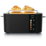 Arendo Toaster Edelstahl, Langschlitz, Touch Display, Restzeit & Bräunungsgradanzeige, 2 lange Schlitze, für 4 Scheiben, 1500 W, Brötchenaufsatz, Wärmeisoliert, Toast-Symbole für Bräunungsgradauswahl schwarz