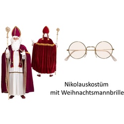 Scherzwelt König-Kostüm Nikolaus Kostüm Bischof Weihnachten Gr. M – 3XL — inklusive Weihnachtsmannbrille rot|weiß L, XL